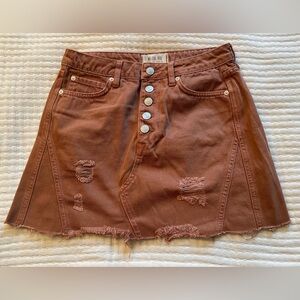 We The Free Rust Brown Button-Front Distressed Mini Skirt